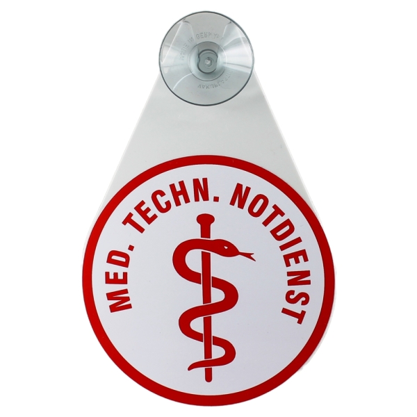 Saugnapfschild Med. Techn. Notdienst für die Windschutzscheibe Ihres Autos