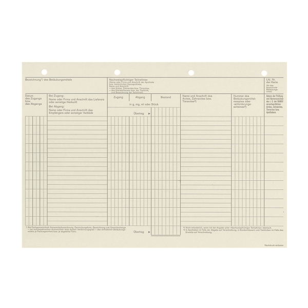 BTM Betäubungsmittel Karteikarten 50 Stück